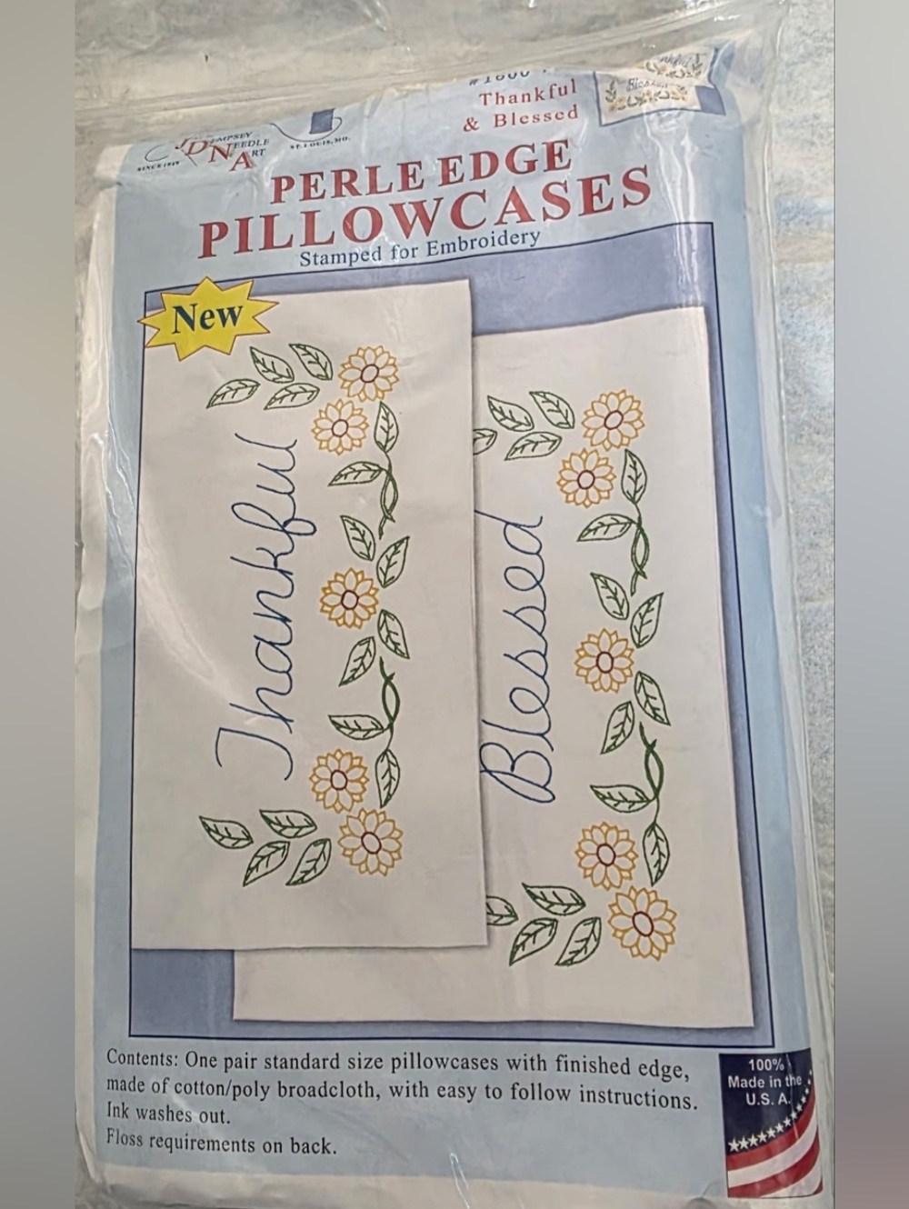 Perle Edge Pillowcases "Thankful" & "Blessed" Stamped For Embroidery With Floss
